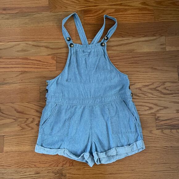 Show Me your Mumu Beachside Overalls Women Medium Blue Cuffed Casual Cottagecore - Picture 2 of 7